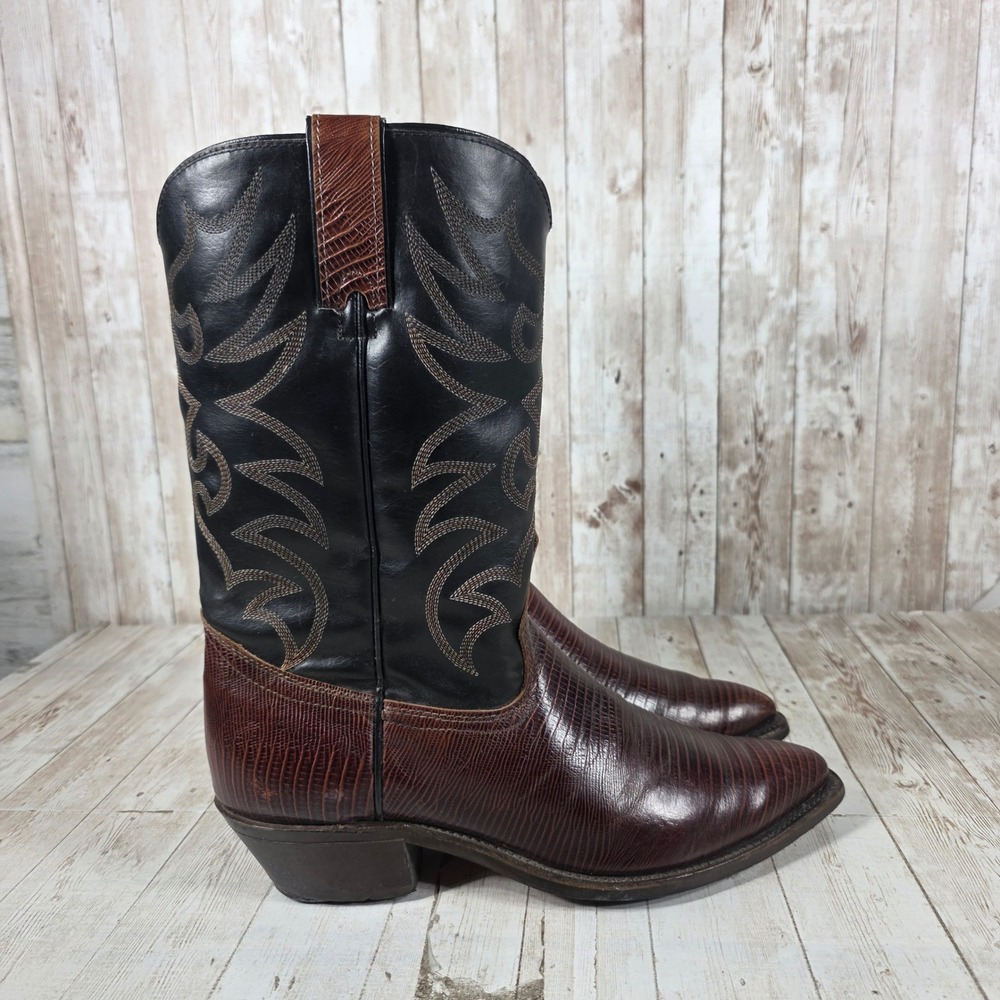 Wrangler Mens Brown Lizard Print Black Leather Western Cowboy Boots 10 D USA